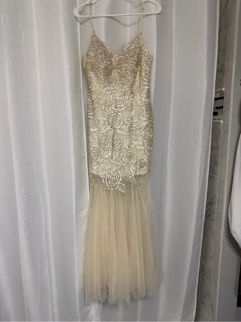 Ivory Floral Appliqué Tulle Mermaid Gown